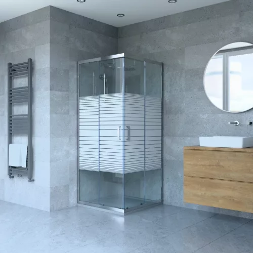 Welland SQ-8080 zuhanykabin elhúzható ajtóval - 80 x 80 cm - króm profil / dekorbetét