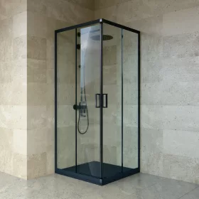   Welland SQ-8080 zuhanykabin elhúzható ajtóval - 80 x 80 cm - fekete profil