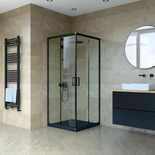 Welland SQ-8080 zuhanykabin elhúzható ajtóval - 80 x 80 cm - fekete profil