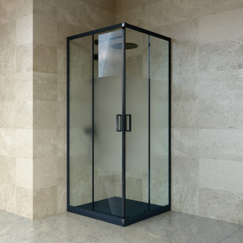 Welland SQ-8080 zuhanykabin elhúzható ajtóval - 80 x 80 cm - fekete profil / átlátszó + tejüveg