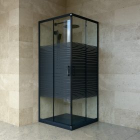 Welland SQ-8080 zuhanykabin elhúzható ajtóval - 80 x 80 cm - fekete profil + dekorcsík