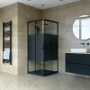 Welland SQ-8080 zuhanykabin elhúzható ajtóval - 80 x 80 cm - fekete profil + dekorcsík