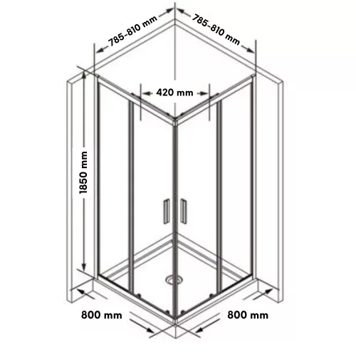 Welland SQ-8080 zuhanykabin elhúzható ajtóval - 80 x 80 cm - fekete profil + dekorcsík