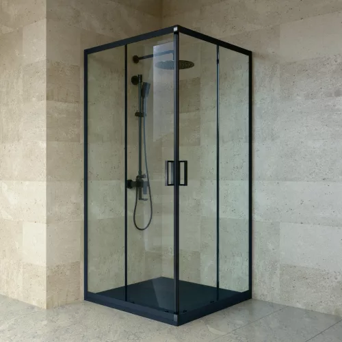 Welland SQ-9090 zuhanykabin elhúzható ajtóval - 90 x 90 cm - fekete profil