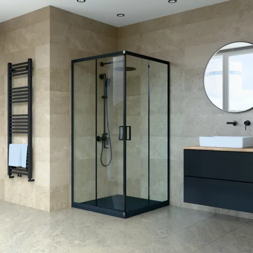 Welland SQ-9090 zuhanykabin elhúzható ajtóval - 90 x 90 cm - fekete profil