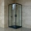 Welland SQ-8080 zuhanykabin elhúzható ajtóval - 80 x 80 cm - fekete profil / átlátszó + tejüveg