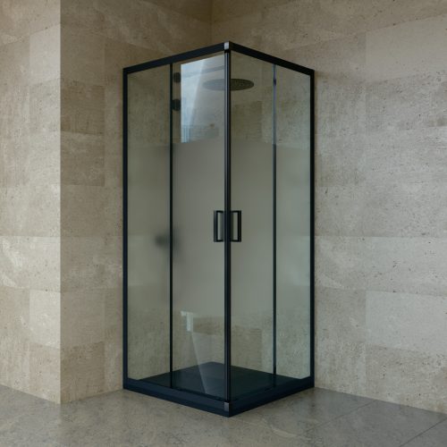 Welland SQ-8080 zuhanykabin elhúzható ajtóval - 80 x 80 cm - fekete profil / átlátszó + tejüveg