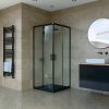 Welland SQ-8080 zuhanykabin elhúzható ajtóval - 80 x 80 cm - fekete profil / átlátszó + tejüveg