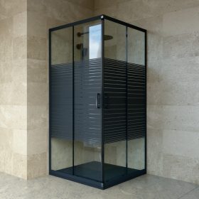   Welland SQ-9090 zuhanykabin elhúzható ajtóval - 90 x 90 cm - fekete profil / dekorbetét