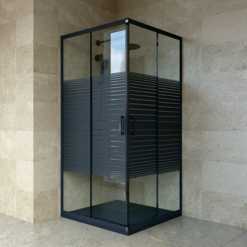 Welland SQ-9090 zuhanykabin elhúzható ajtóval - 90 x 90 cm - fekete profil / dekorbetét