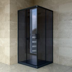 Welland SQ-9090 zuhanykabin elhúzható ajtóval - 90 x 90 cm - fekete profil - füstüveg