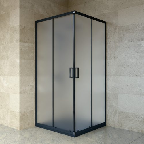 Welland SQ-9090 zuhanykabin elhúzható ajtóval - 90 x 90 cm - fekete profil / tejüveg