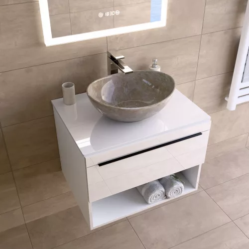 Welland Neolith fürdőszobabútor munkalap - kvarc kompizit - 60 x 45.5 cm (magasfényű fehér)