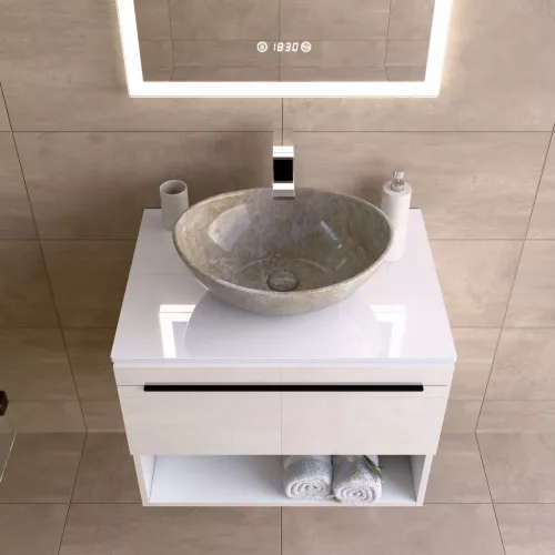 Welland Neolith fürdőszobabútor munkalap - kvarc kompizit - 60 x 45.5 cm (magasfényű fehér)