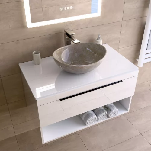 Welland Neolith fürdőszobabútor munkalap - kvarc kompizit - 80 x 45.5 cm (magasfényű fehér)