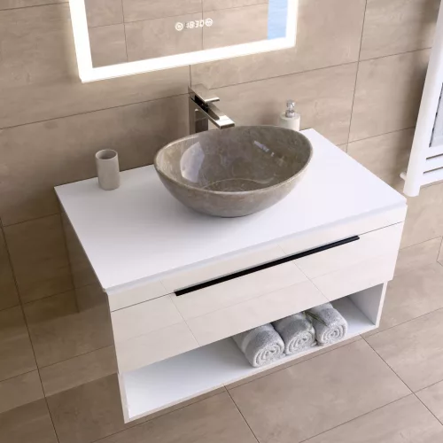 Welland Neolith fürdőszobabútor munkalap - kvarc kompizit - 80 x 45.5 cm (fehér)