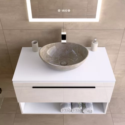 Welland Neolith fürdőszobabútor munkalap - kvarc kompizit - 80 x 45.5 cm (fehér)