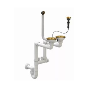   Szifon készlet dugóemelővel arany (kétmedencés mosogatóhoz)