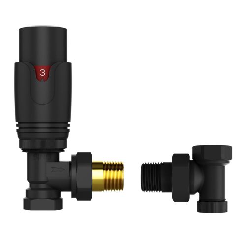 Termosztatikus radiátor sarokszelep készlet - 1/2" - fekete (TRCD10A-B)
