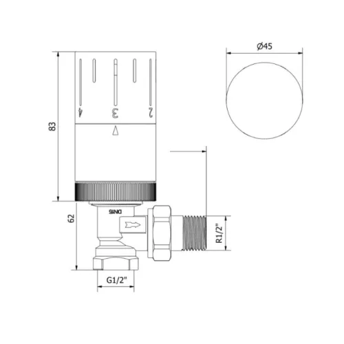 Radiátor sarokszelep - 1/2"