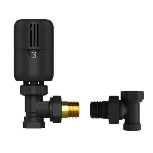 Termosztatikus radiátor sarokszelep készlet - 1/2" - fekete (TS202WA-B)