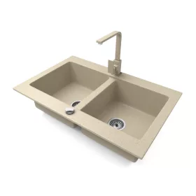   Gránit mosogatótálca NERO Verso + Design csaptelep + dugókiemelő (bézs)