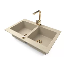   Gránit mosogatótálca NERO Verso + Design Gold csaptelep + dugókiemelő (bézs)
