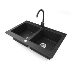   Gránit mosogatótálca NERO Verso + magasított csaptelep (fekete)