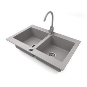   Gránit mosogatótálca NERO Verso + magasított csaptelep + dugókiemelő (szürke)