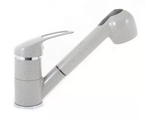 Gránit mosogatótálca NERO Verso + kihúzható zuhanyfejes Shower csaptelep + adagoló (szürke)
