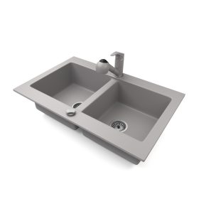   Gránit mosogatótálca NERO Verso + kihúzható zuhanyfejes Shower csaptelep + dugókiemelő (szürke)