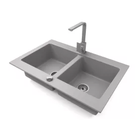   Gránit mosogatótálca NERO Verso + Design csaptelep + dugókiemelő (szürke)