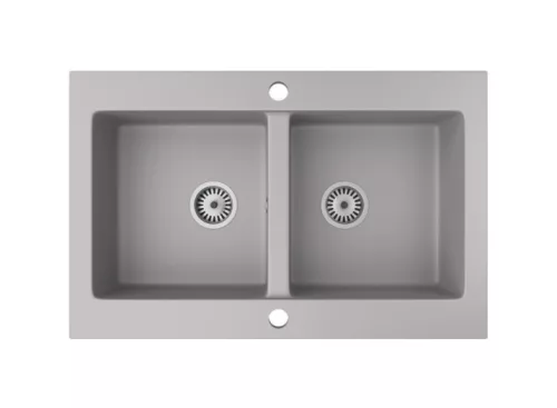 Gránit mosogatótálca NERO Verso + Design Gold csaptelep + dugókiemelő (szürke)