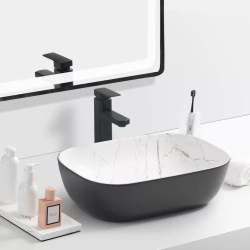 Welland pultra építhető kerámia mosdó - márvány