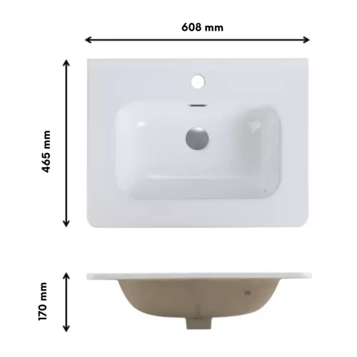 Welland Y837 fürdőszobabútorra szerelhető mosdókagyló - 60 x 46 cm