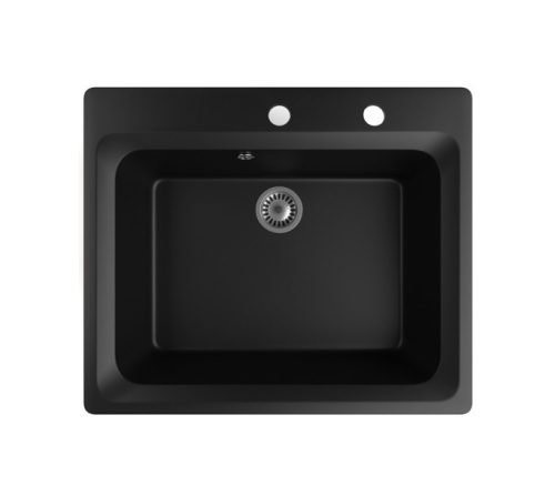 Gránit mosogató NERO Italia + kihúzható fejes Linea csaptelep + dugókiemelő + (matt fekete)