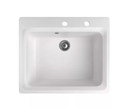 Gránit mosogató NERO Italia + Design csaptelep + dugóemelő (fehér)