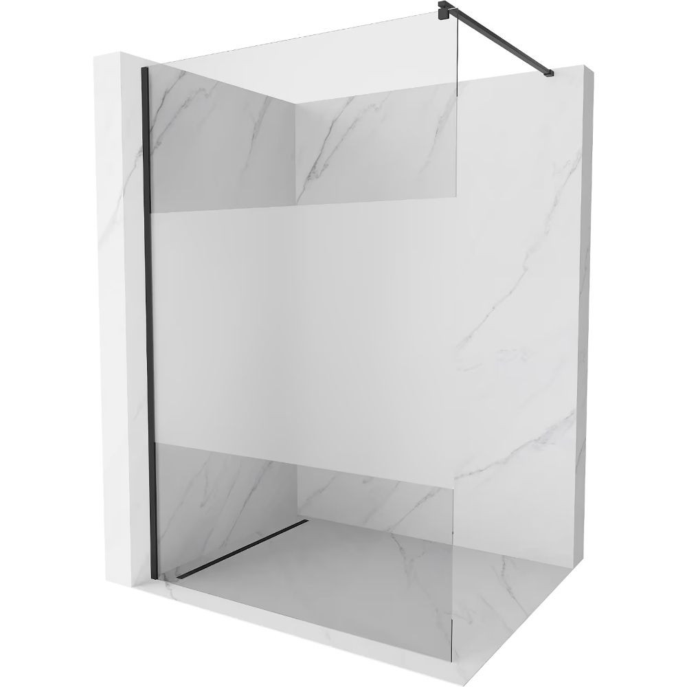 Mexen Kioto walk-in zuhanyfal - átlátszó/tej üveg / fekete profil - 90 cm (800-090-101-70-35)
