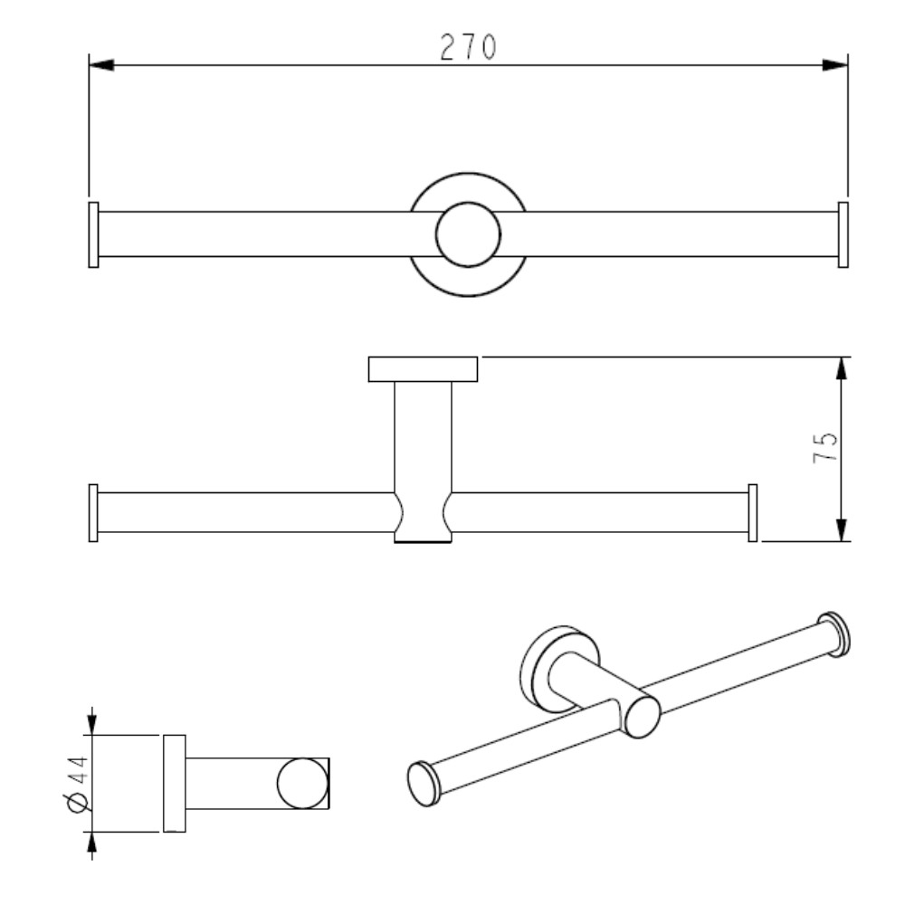 Welland Topaz 2 részes WC papír tartó - fekete (96307C-B) termék 2. képe