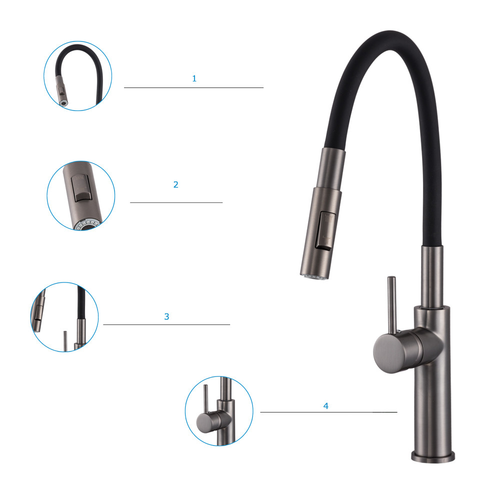 Gamma Florence mosogató csaptelep - flexibilis zuhanyfej - gun metallic / fekete termék 2. képe