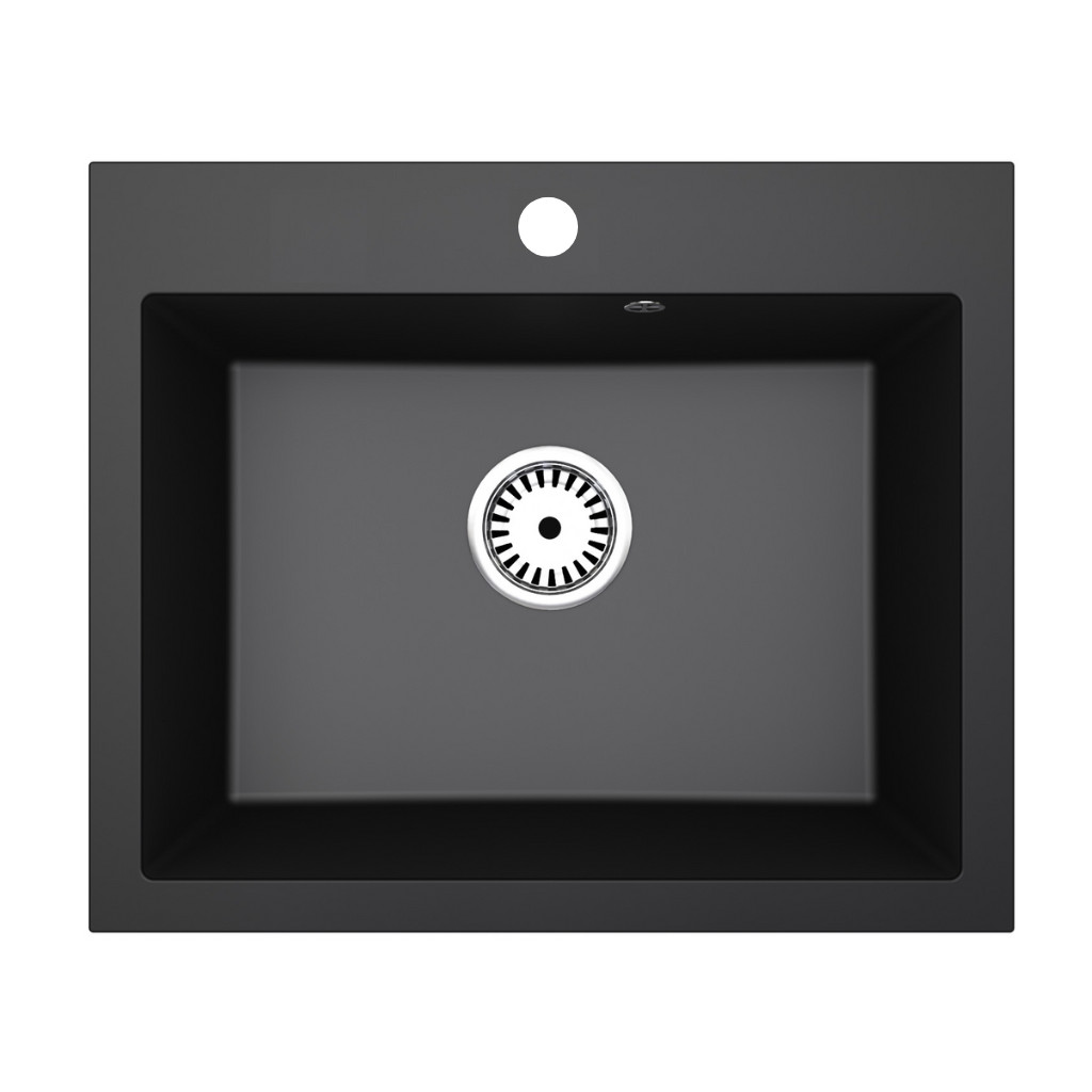Gránit mosogató NERO Piazza-60 + Design csaptelep + dugóemelő (fekete) termék 2. képe