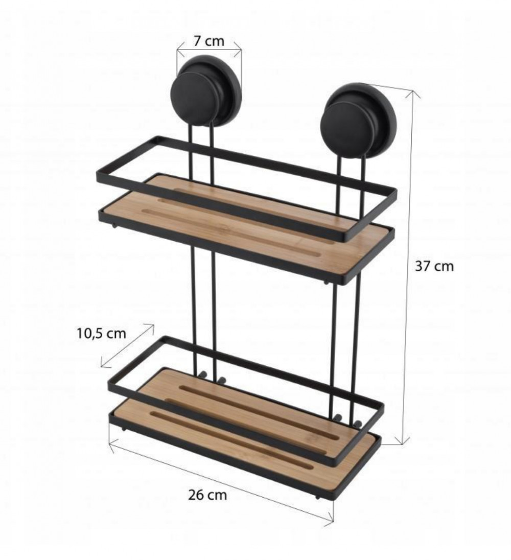 Yoka Home tapadókorongos fali tároló polc - fekete / bambusz termék 2. képe