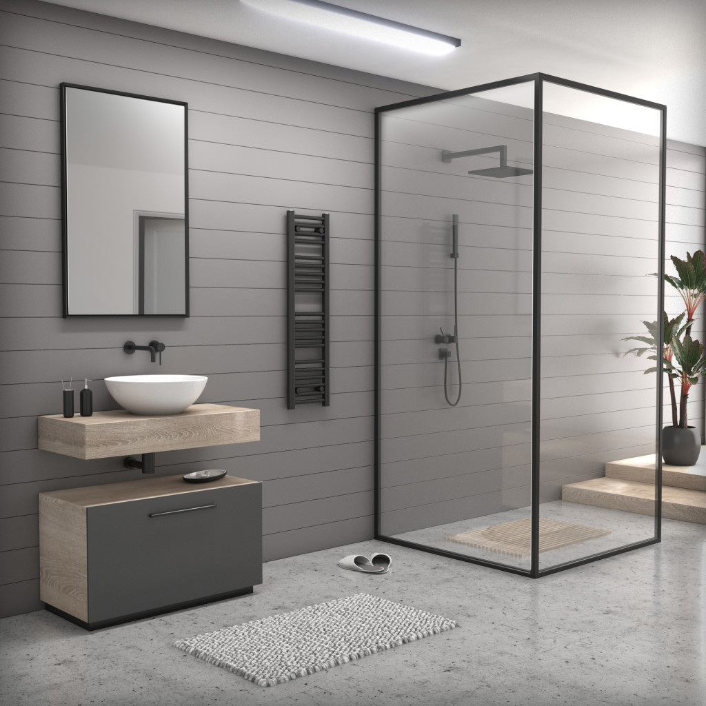 Törölközőszárító radiátor 30 x 110 cm - Nero Italia (fekete) termék 2. képe