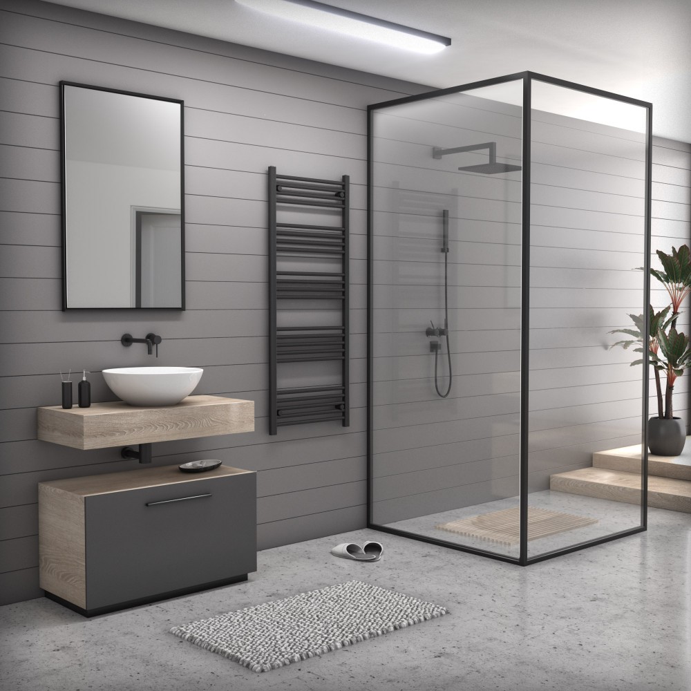 Törölközőszárító radiátor 60 x 150 cm - Nero Italia (fekete) termék 2. képe