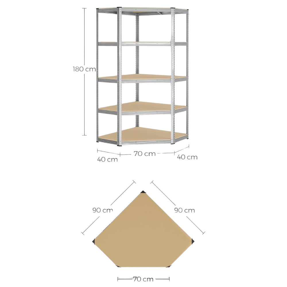 Intenso fém sarokpolc- 180 x 90/90 x 40 cm (5 polc) termék 2. képe