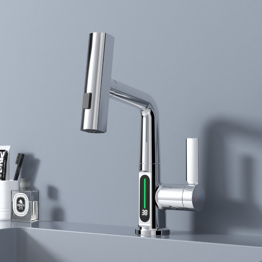 Welland FH-3428 mosogató smart csaptelep - kihúzható multifunkciós fej - vízhőfok kijelző (króm) termék 2. képe