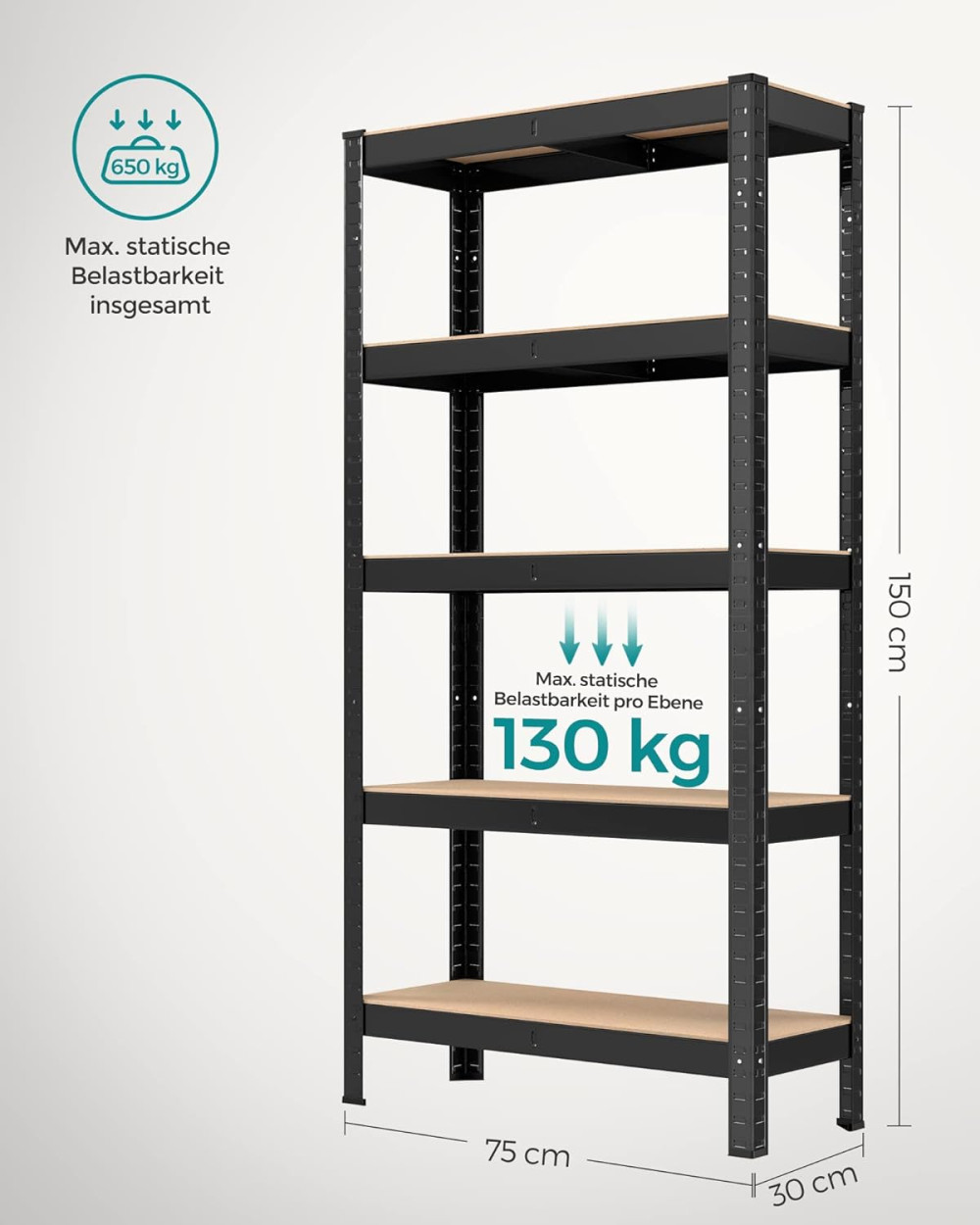 Fém polc / univerzális tároló polc - Vasagle Loft - 75 x 150 x 30 cm termék 2. képe