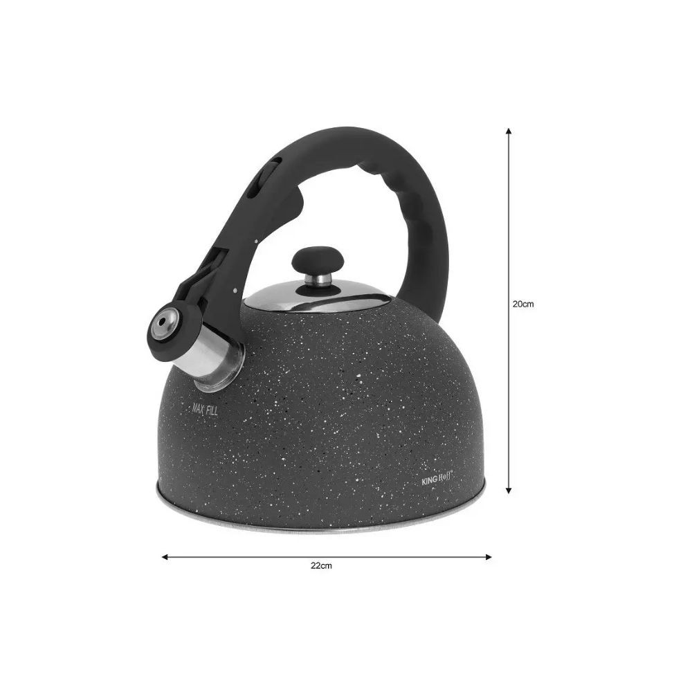 Kinghoff teáskanna, sípszóval, fekete gránit mintás, 2.6L (KH-1408)
