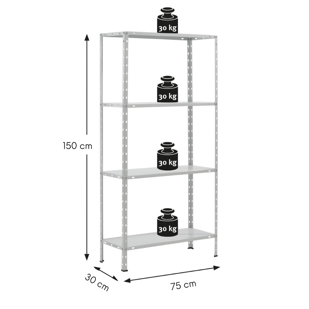 Intenso horganyzott acél polc- 150 x 75 x 30 cm (4 polc)  termék 2. képe