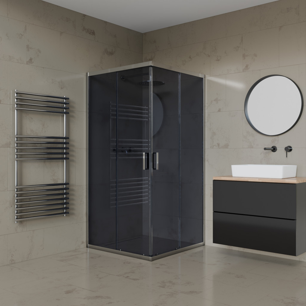 Welland SQ-9090 zuhanykabin elhúzható ajtóval - 90 x 90 cm - króm profil / füstüveg termék 2. képe